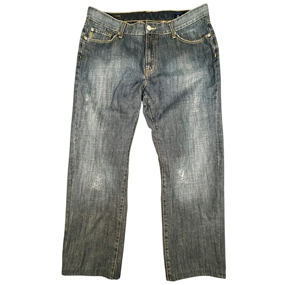 Seven7 For All Mankind Jeans Mens 38 Denim Blue Relaxed Distressed Tailored‎ Hem